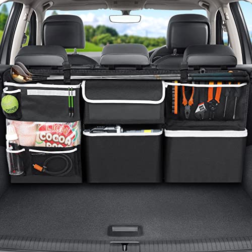 OasserPark Car Boot Organiser E6A 10 Compartments Velcro Straps Easy Access Zippers