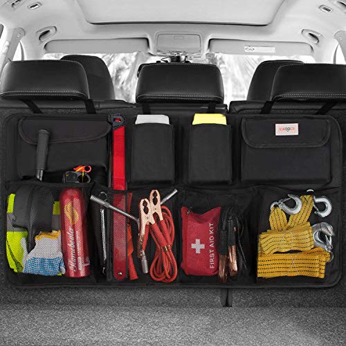 SURDOCA Car Boot Organiser Non-Slip Bottom Black Mesh Pockets Elastic Bands