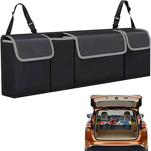 Yontree Car Boot Organiser 4 Compartments 600D Oxford Black 90 x 25CM/35.4 x 9.8IN